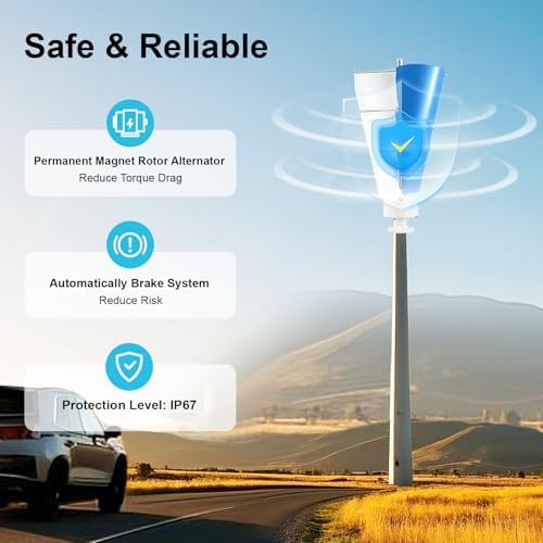 100W Vertical Wind Turbine Generator with 5 Blades & Controller - Eco-Friendly Wind-Solar Hybrid for Marine, Boat, and Outdoor Streetlight Solutions (White & Blue)