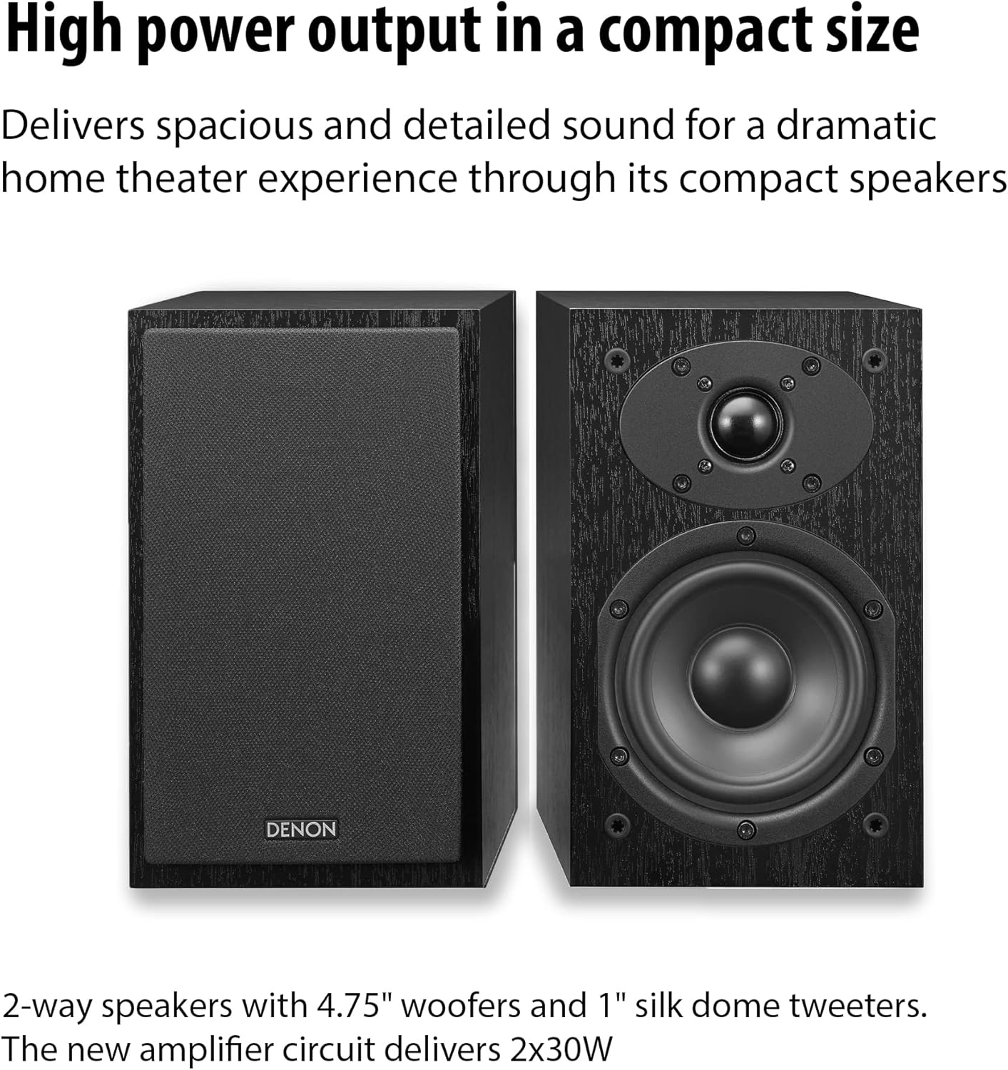 Denon D-M41 Home Theater Mini Amplifier and Bookshelf Speaker Pair - Compact HiFi CD Stereo System with Speakers, FM/AM Tuner, Wireless Bluetooth Amplifier | Perfect for Small Rooms and Home Cinema