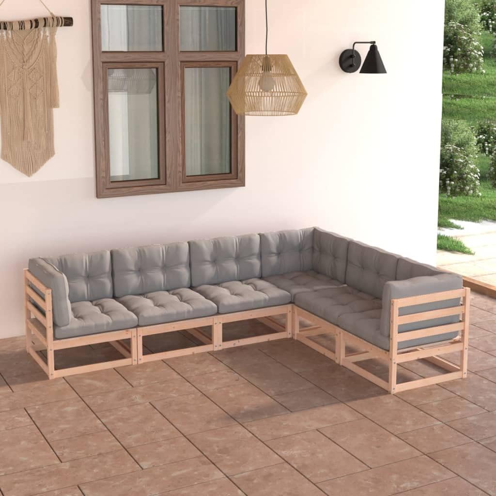 6 Piece Patio Lounge Set with Cushions Solid Wood Pine,Pinewood Patio Lounge Set with Comfortable Cushions for Outdoor Relaxation and Conversation Patio Furniture Sets, Outdoor Furniture Sets