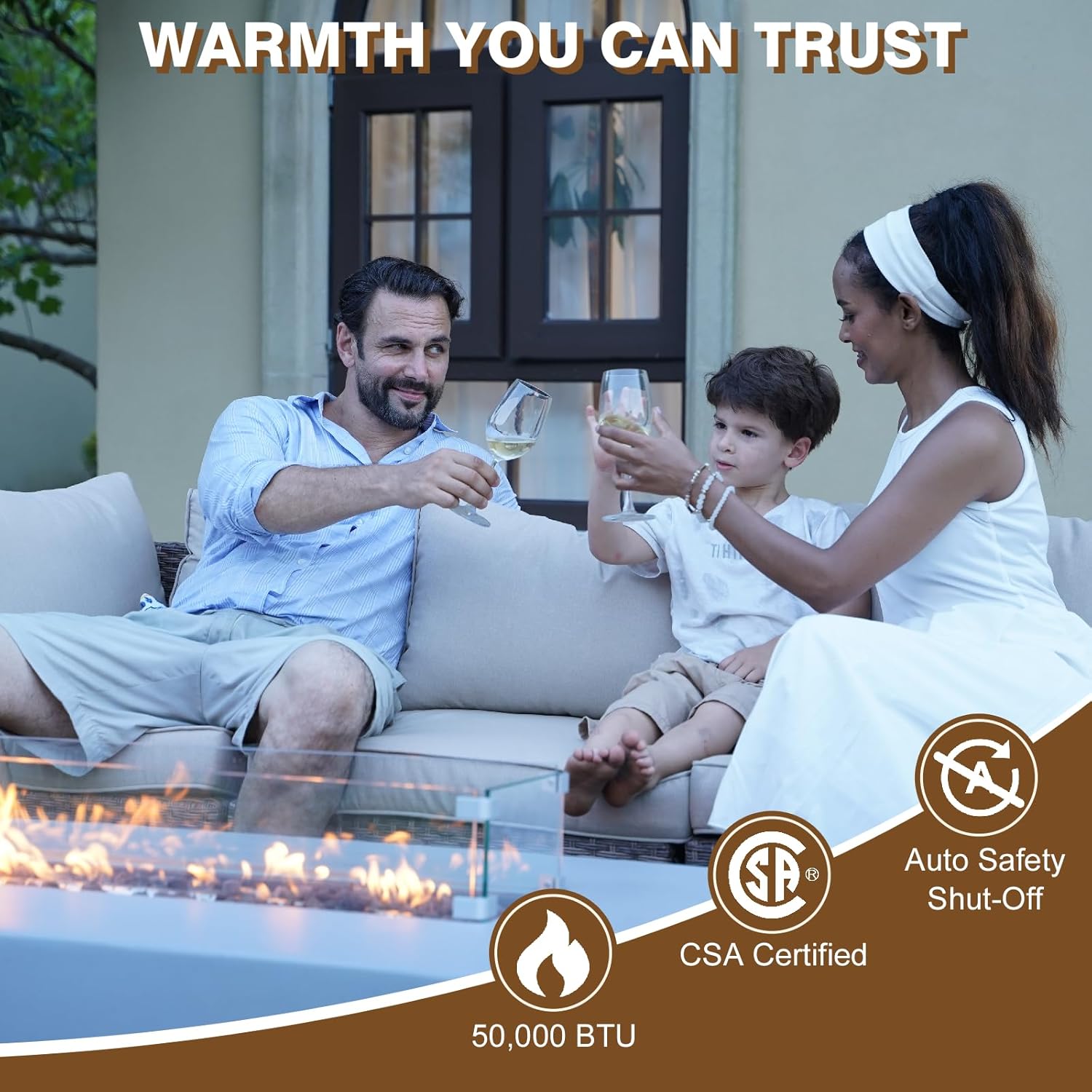 2-Piece Outdoor Propane Fire Pit Table Set – Premium Marble-Like MgO Finish, 56-Inch Gas Fire Table with Glass Wind Guard for Patio, Garden & Backyard, Includes Rain Cover & Lava Rocks