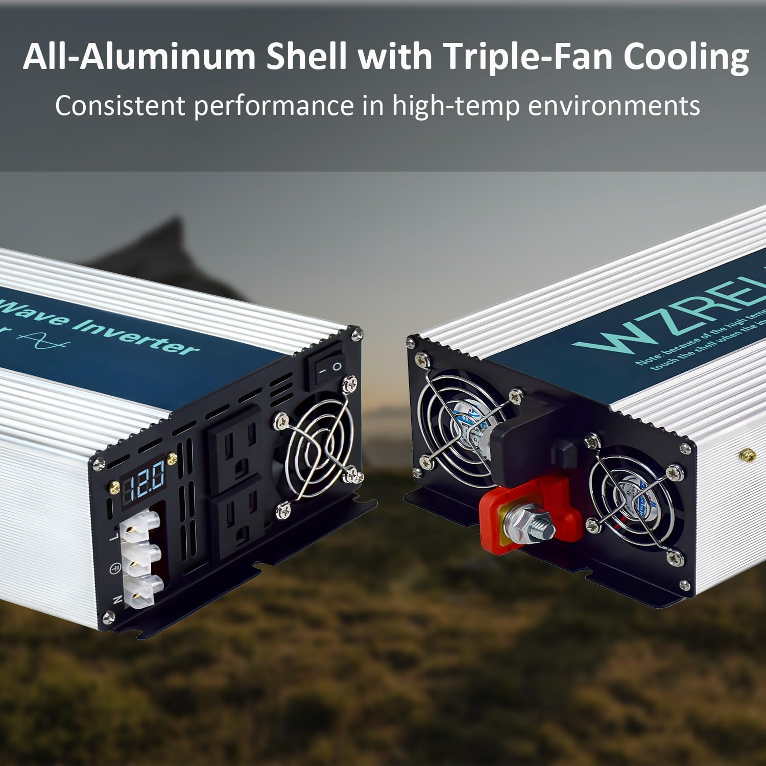 WZRELB 4000W Pure Sine Wave Inverter, Car Power Inverter 72V DC to 110V 120V AC Converter for RV, Truck, Solar, Outdoor with Dual AC Outlets, Hardwire Port, Surge 8000W, LED Display,Off-Grid