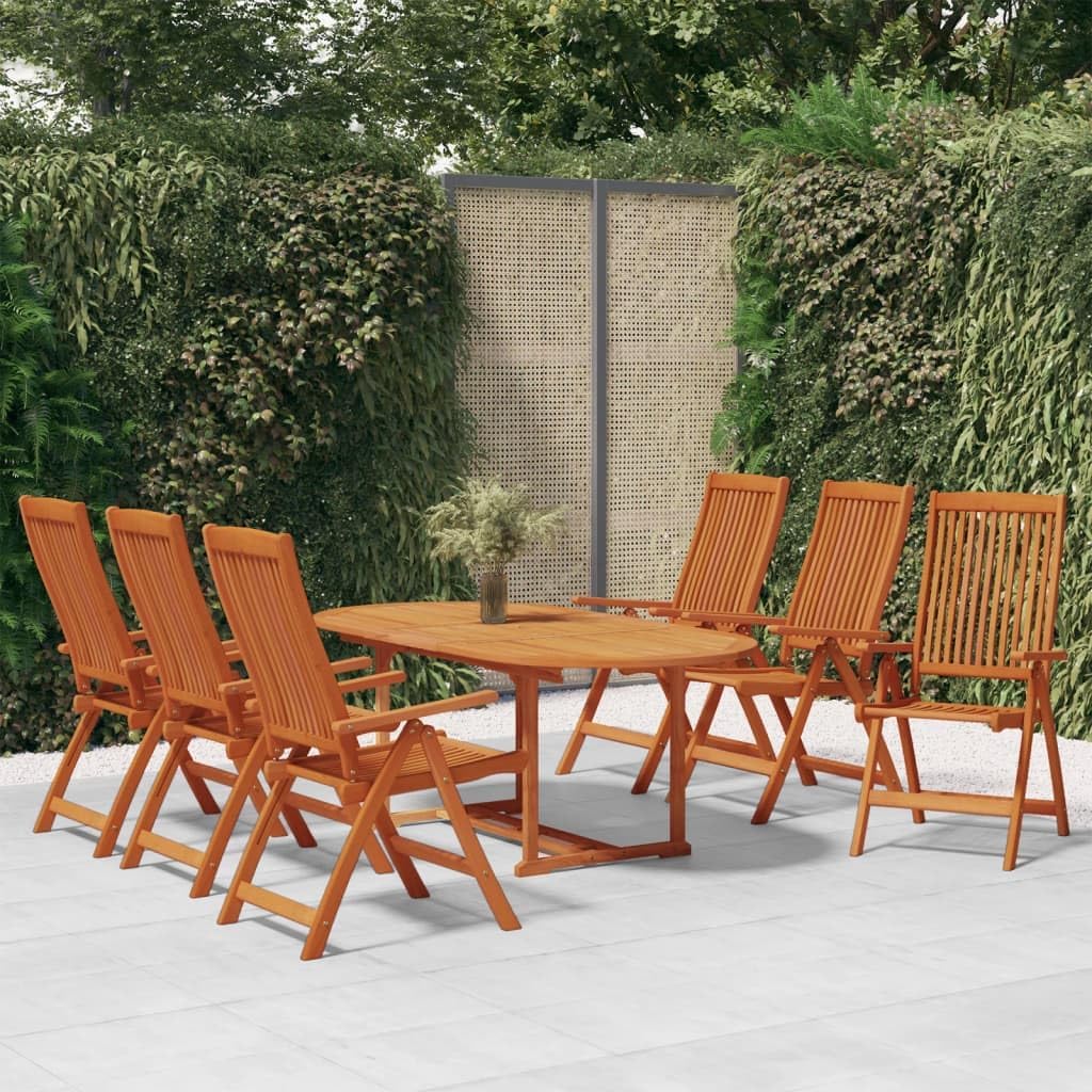 7 Piece Patio Dining Set Solid Wood Eucalyptus,Rustic Wooden Garden Dining Set for Patio or Yard with Extendable Table and Reclining Chairs Patio Furniture, Outdoor Furniture Sets