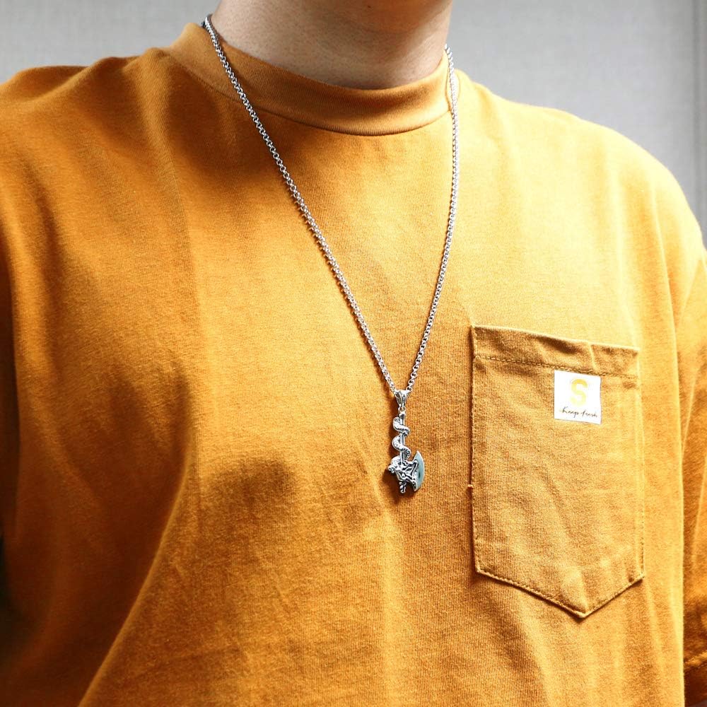 Dankadi Personalized Men's Charm Jewelry 925 Sterling Silver Necklace Vintage Style Dragon Shaped Axe Pendant Necklace 18''-28''O Chain Accessory Gift