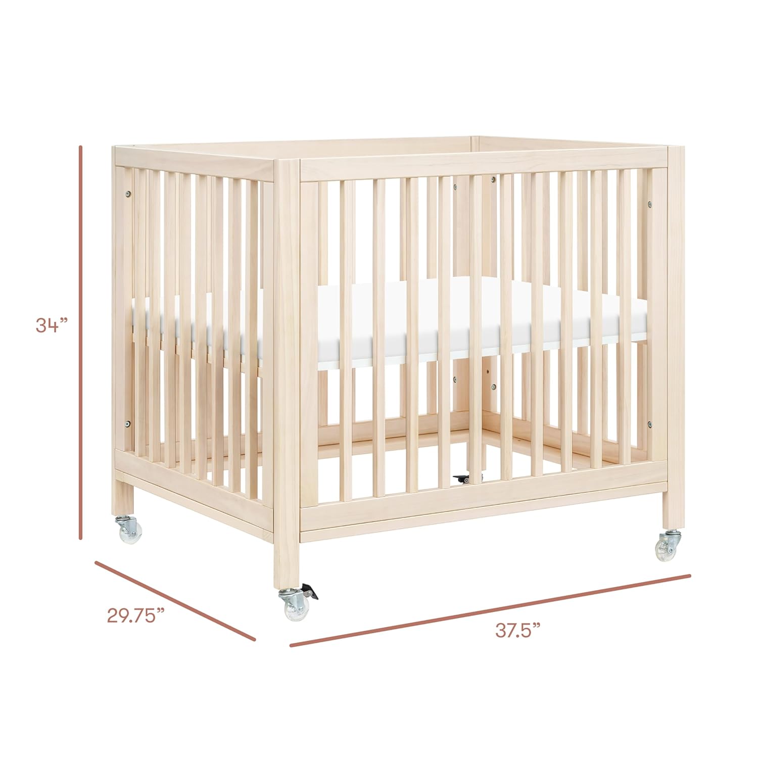 Babyletto Rolli All-Stages® Midi Crib Conversion Kit in Washed Natural, Greenguard Gold Certified, FSC Certified, Portable & Adjustable with Pad Included