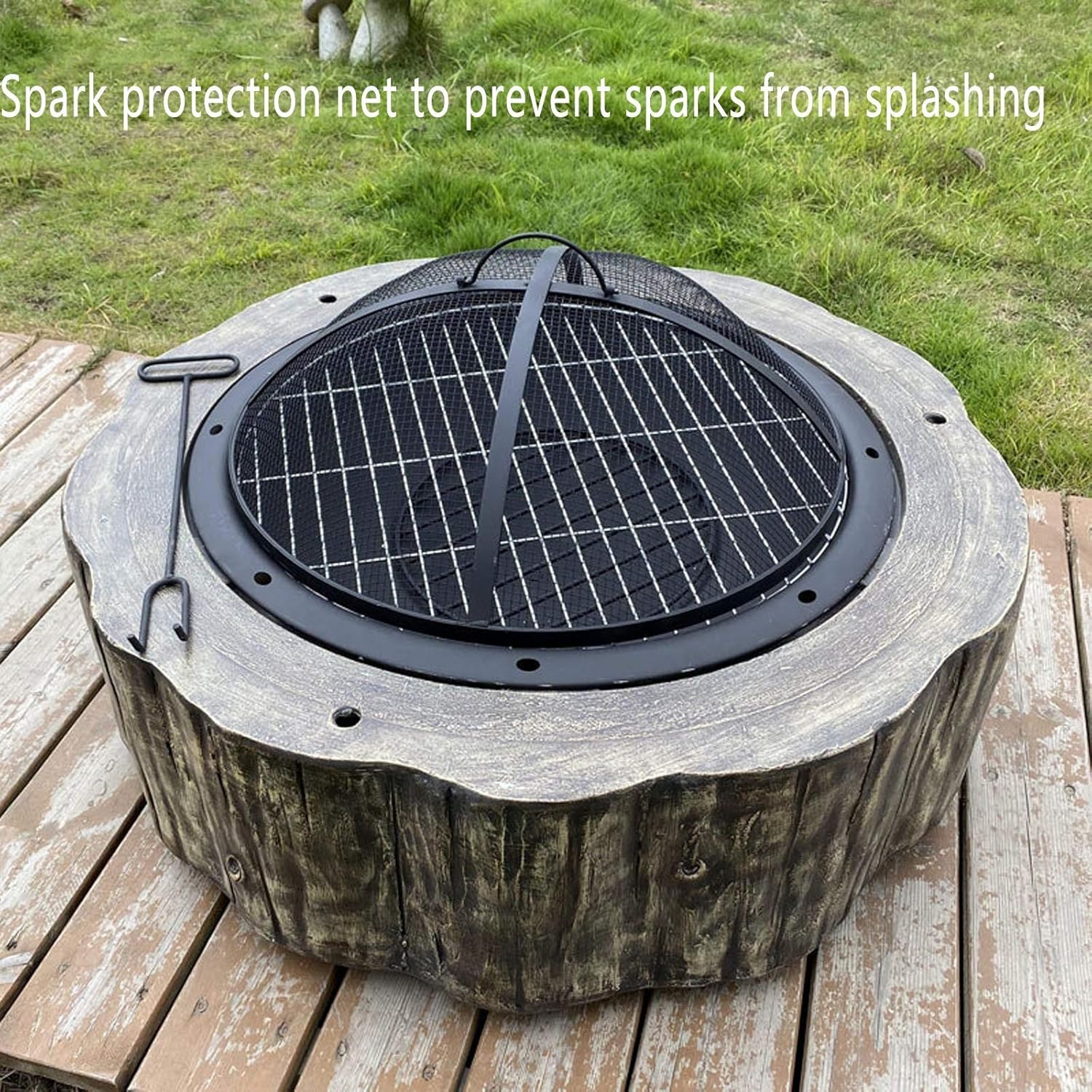 Garden Fire Pit Grill Bowl Grill Barbecue Rack Fire Pits Bowls,for Garden Wood Burning BBQ with Grill and Lid Cast Iron Outdoor Firepit for Log Burning for Patio Camping Waterproof 80cm