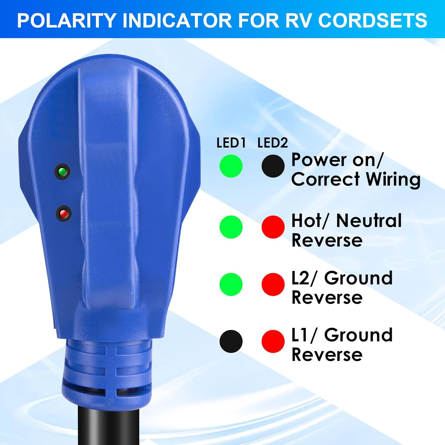 50 Amp RV Extension Cord 10 ft, NEMA 14-50P to SS2-50R Cable with Power Indicator& Polarity Lamp, 4 Prong 30A to 50A Generator Adapter Cord, NEMA L14-30P to 14-50R