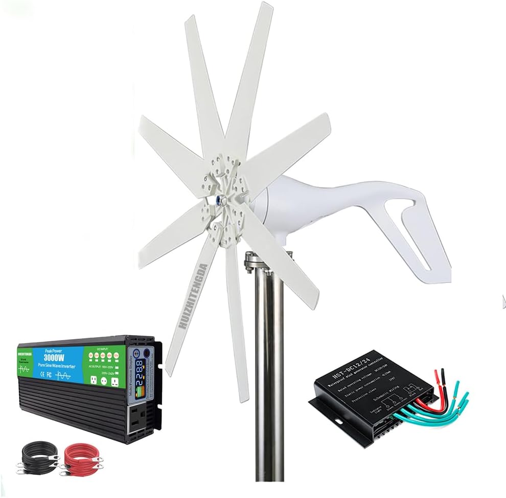 3000W Wind Turbine 12V 24V 48V Free Energy Wind Turbine, -40°C to 80°Cwith Free MPPT Controller 110V/220V for Household Use