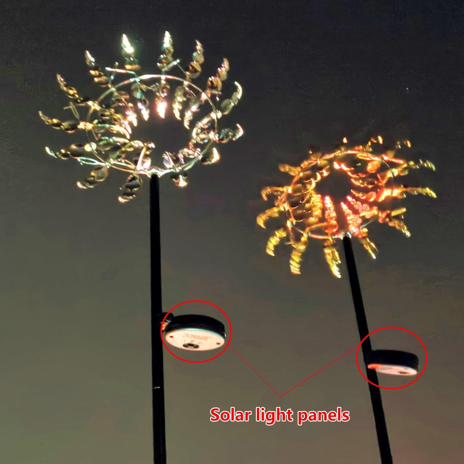 Solar Magic Windmill, Garden Wind Spinner 360° Wind with Kinetic, 13.4 x 71in Wind Spinner Large,Gold