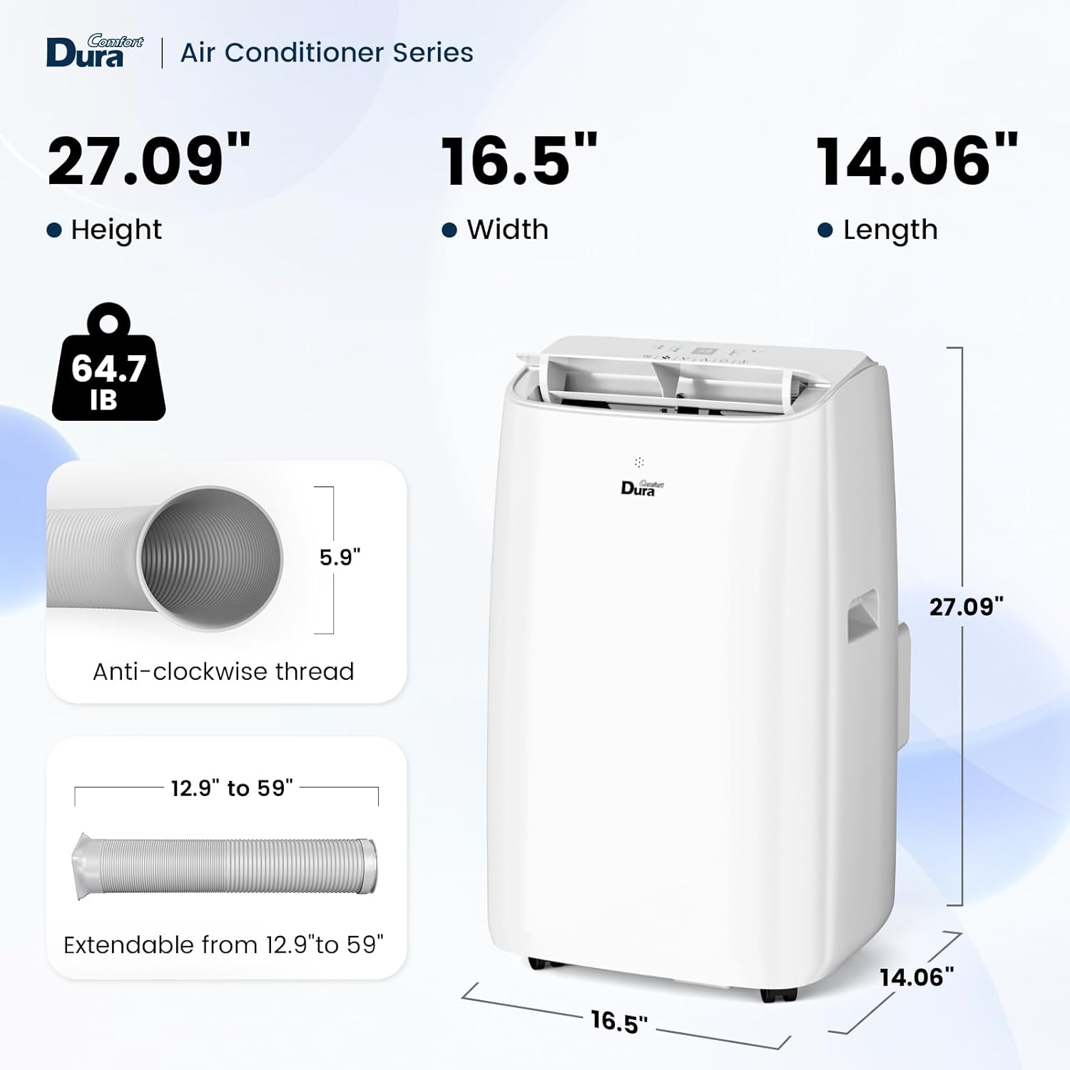 DuraComfort 14,000 BTU Portable AC | 3-in-1 Cooling, Fan & Dehumidifier | R32 Refrigerant | Remote & Window Kit | Cools Up to 450 Sq Ft