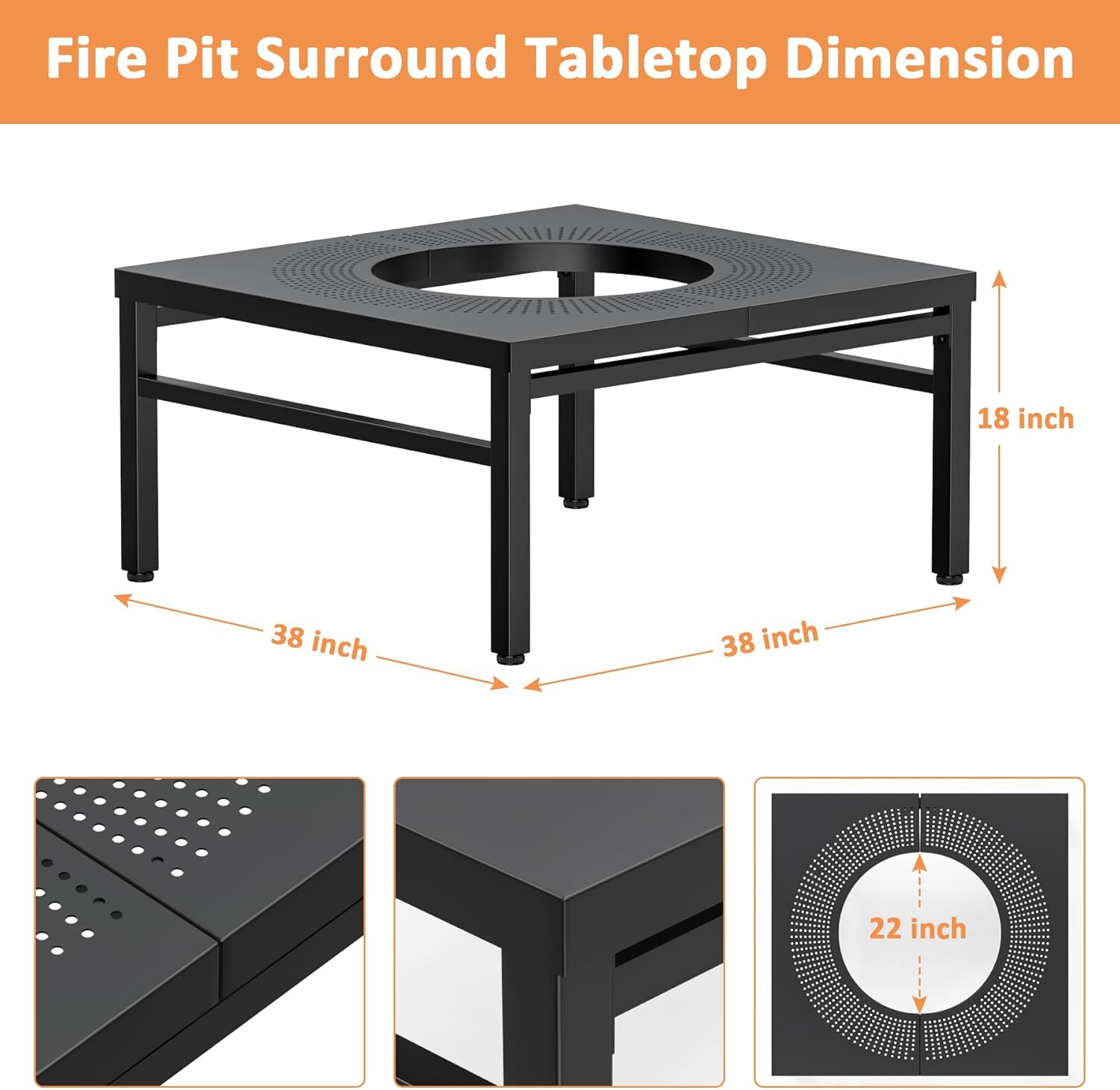 Fire Pit Surround Tabletop for Solo Stove Bonfire/Ranger, 38 inch Large Space Fire Pit Stand, Powder-Coated Steel Outside Firepit Table, Outdoor Wood Burning Solo Stove Accessories