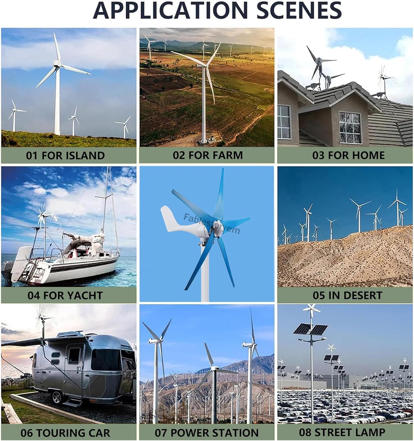 12000W Wind Turbine Generator, 12V/24V/48V Wind Turbine Kit, Wind Power Generator with MPPT Controller 5 Blades, Auto Adjust Windward Direction, for Terrace, Marine, Motor Home, Boat,Blue-24V