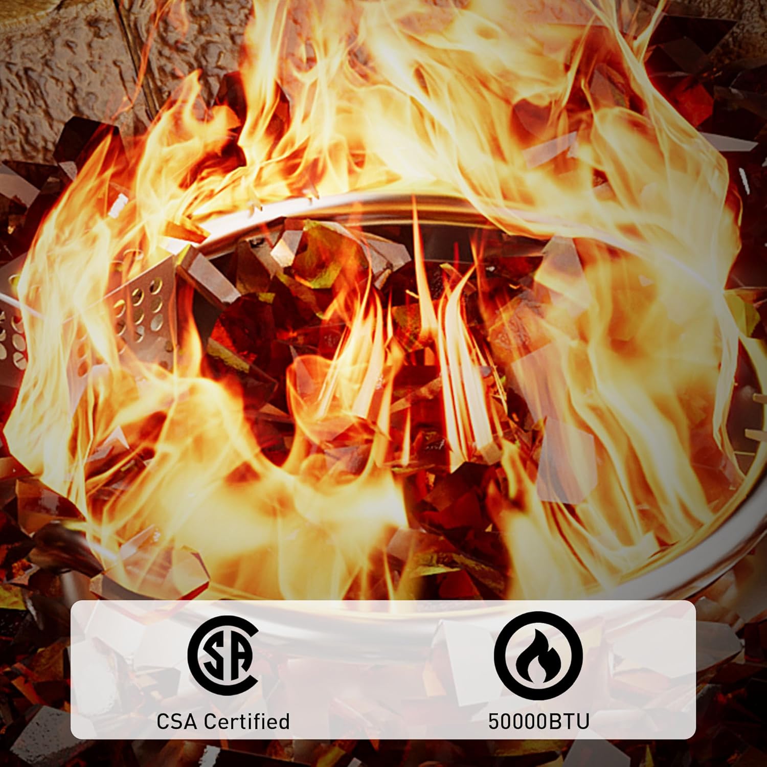 SUNBURY Outdoor 35 Inch Propane Fire Pit Table, Square Patio Fire Table 50,000 BTU Concrete Fire Table w Brown Fire Glass