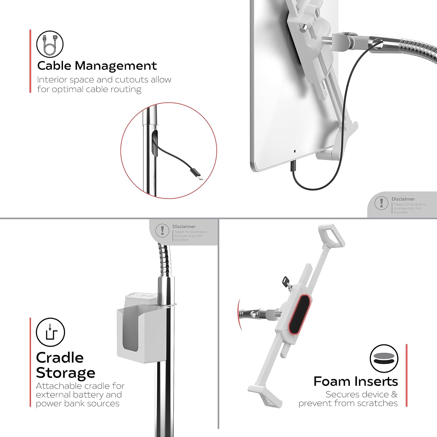 Medical Mobile Stand – CTA Heavy-Duty Medical Mobile Floor Stand & Accessories for iPad 7 – 9 Gen 10.2”, 12.9” Pro, 11”, Mini 5/6, Samsung A8 & Other 7-13-Inch Tablets - White (PAD-SHFSWAO)