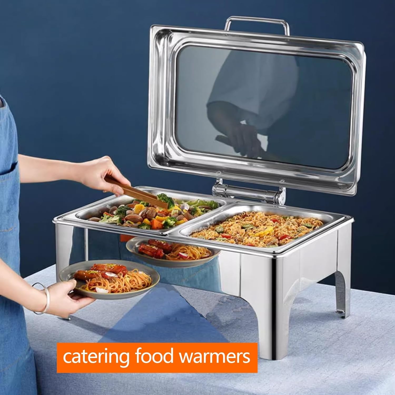 Food Warmers for Parties Stainless Steel Buffet Serving Dishes for Heating and Cooling, Warmers for Food Trays Buffet 9QT, Catering Supplies