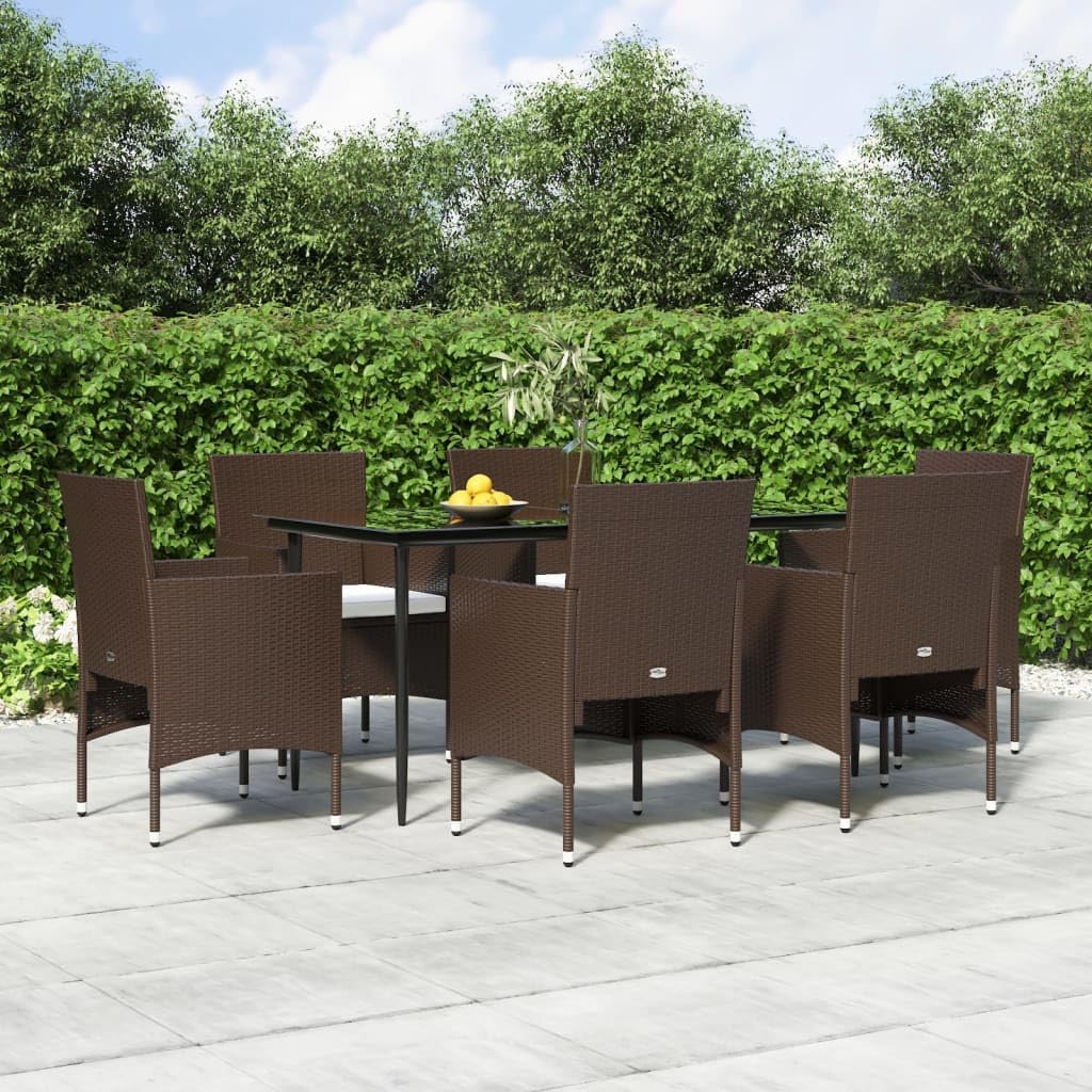 Patio Set 7 Piece Patio Dining Set with Cushions Brown and Black