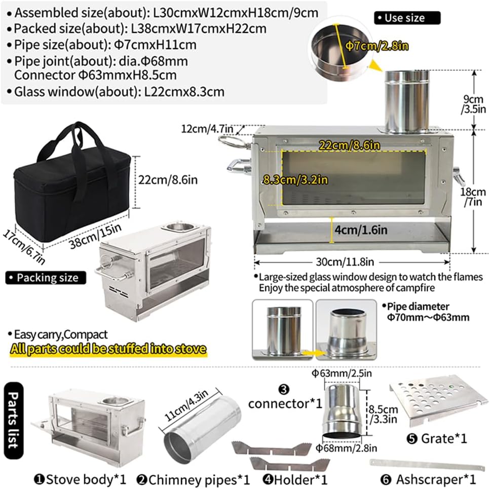 Camping Rocket Stove Wood Burning Stove Safe Effective Stainless Steel Construction Compact Packed Size Patio Fireplace Outdoor Fire Pit