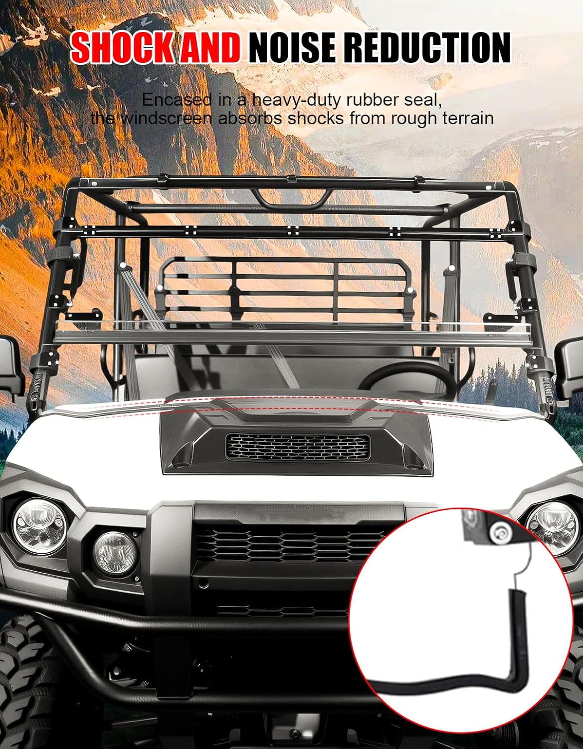 UTV Flip Up Windshield for Kawasaki Mule Pro FXT FX, Clear 1/5