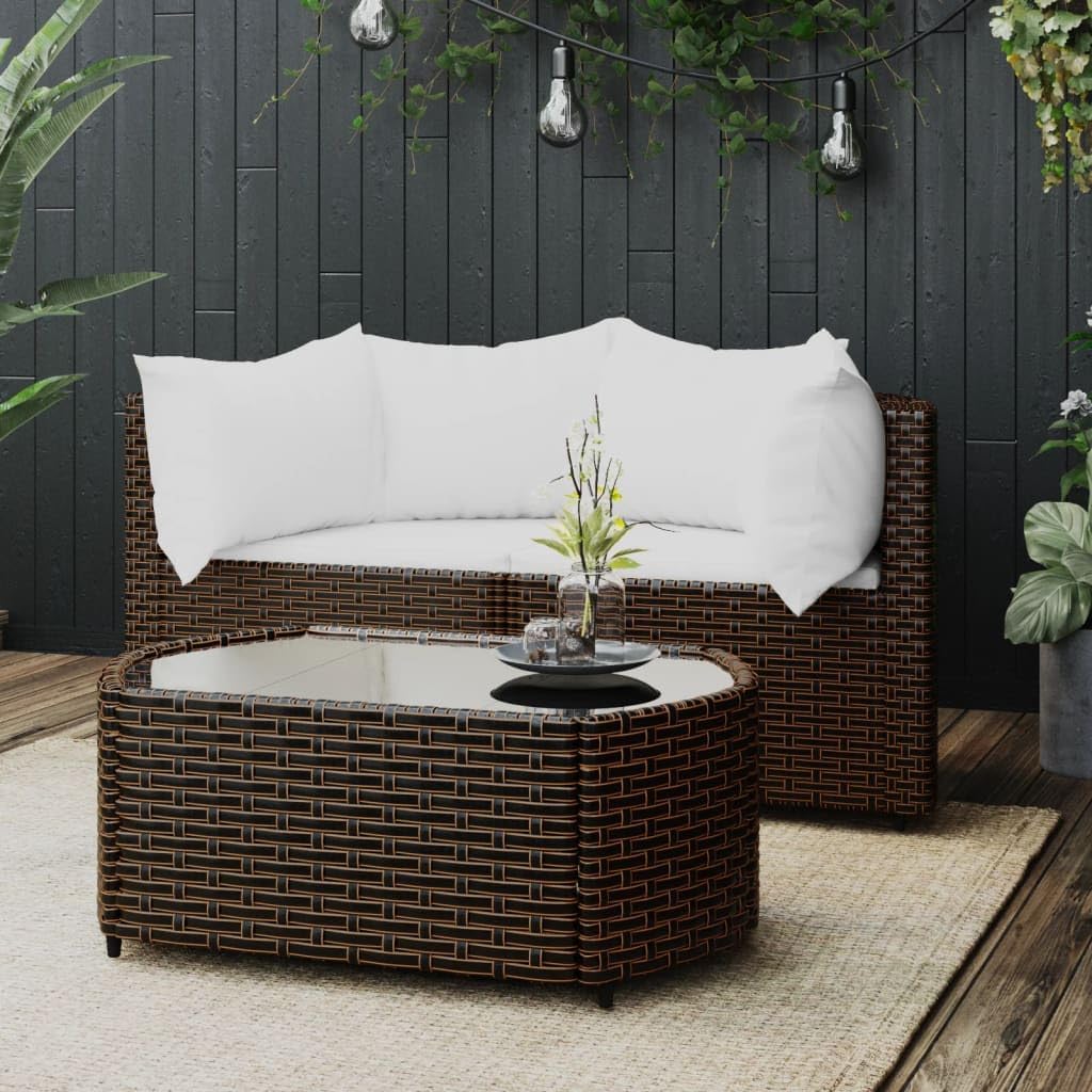 3 Piece Patio Lounge Set with Cushions Brown Poly Rattan,Versatile Patio Lounge Set for Outdoor Dining and Relaxation Patio Furniture & Accessories, Outdoor Seating