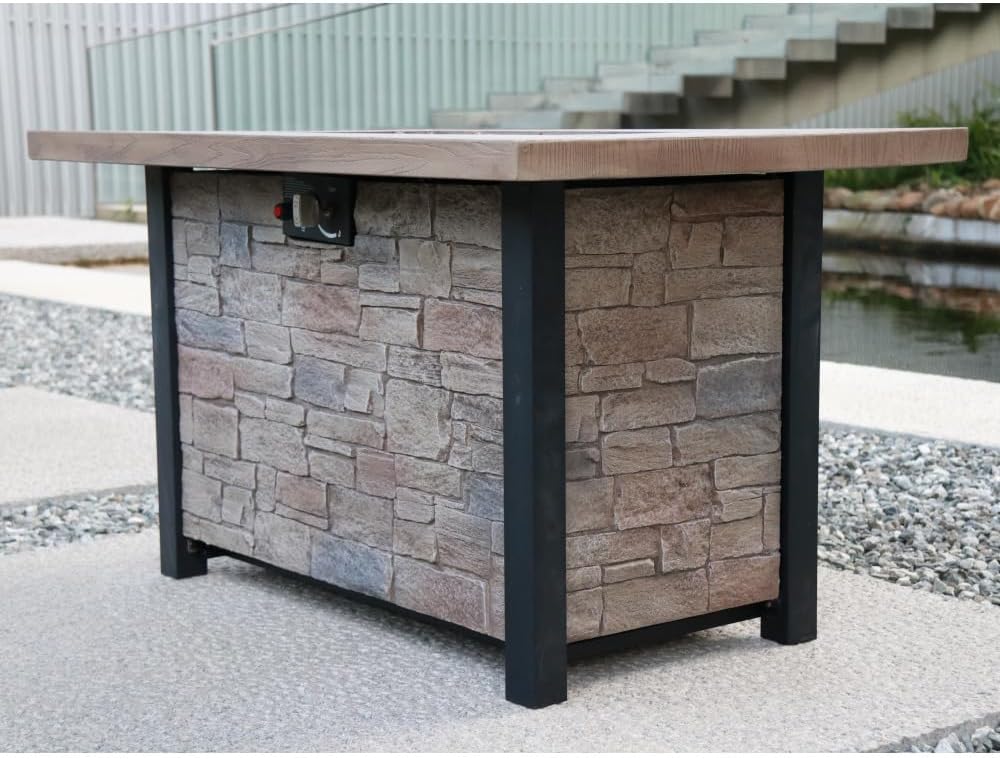 44 Inch Outdoor Propane Fire Pit Table with 50000 BTU Heat Output for Patio Garden Backyard - Cultured Stone Effect Finish