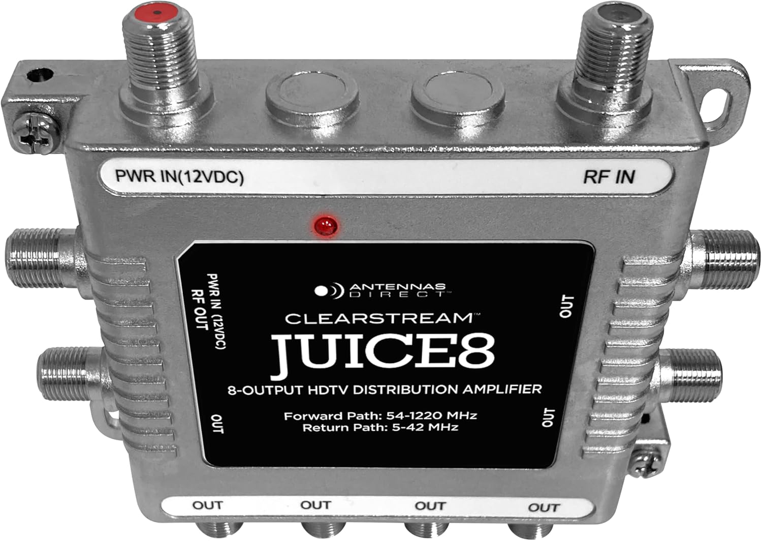 Antennas Direct JUICE8 TV Antenna Distribution Amplifier, 8-Output, Weatherproof, Silver