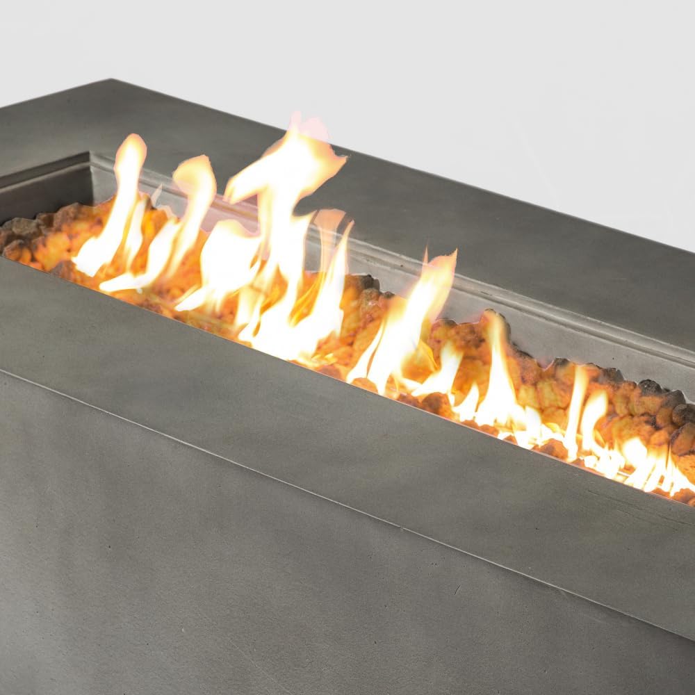 56 Inch Rectangular Propane Fire Pit Table for Outdoor Patio Deck Garden - Modern Dark Gray Concrete Design with 50,000 BTU Burner
