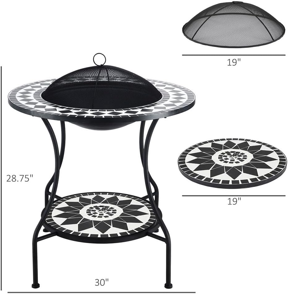 30 Inch Fire Pit, Durable Alloy Steel Fire Pits for Outside with Storage Shelf & Lid Outdoor Fire Pit Table, Cast Iron Wood Burning Firepit, for Outside Patio, Backyard Fireplaces