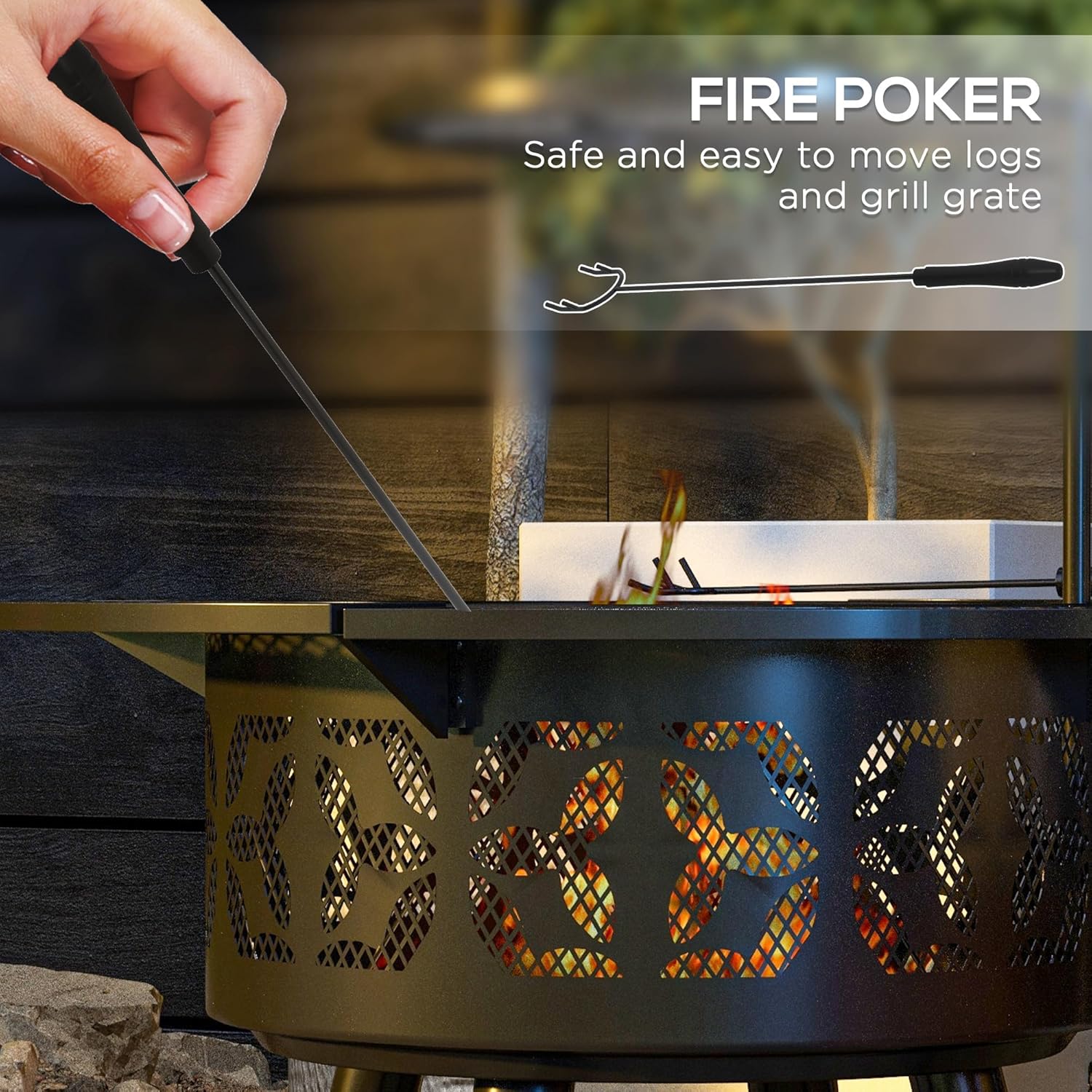 Outsunny Portable Fire Pit, BBQ Grill, 33