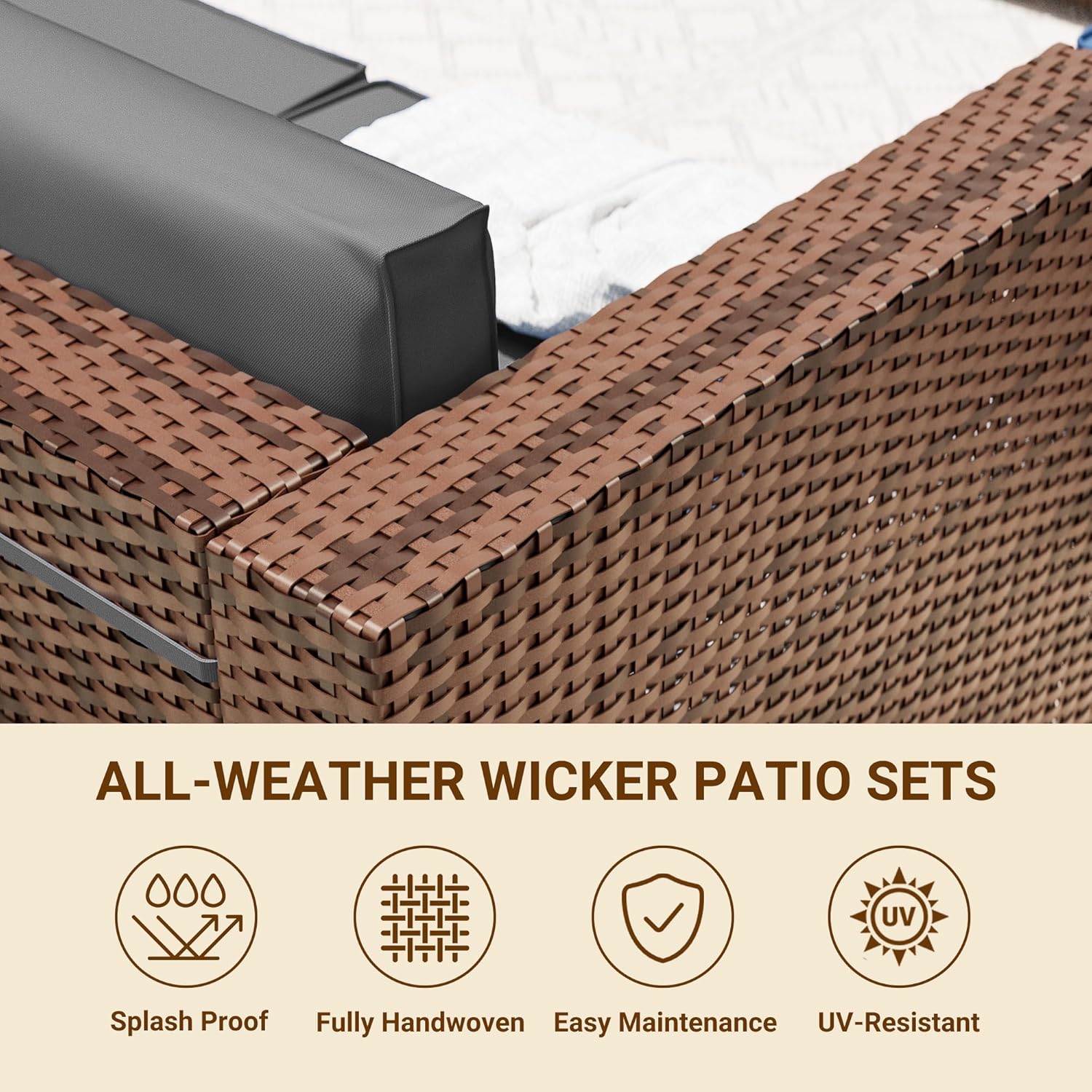 Patio Furniture Set with 44'' Propane Gas Firepit Table, 8 PCS Outdoor Sectional Conversation Sets with High Back, Grey (Waterproof Cover Included)