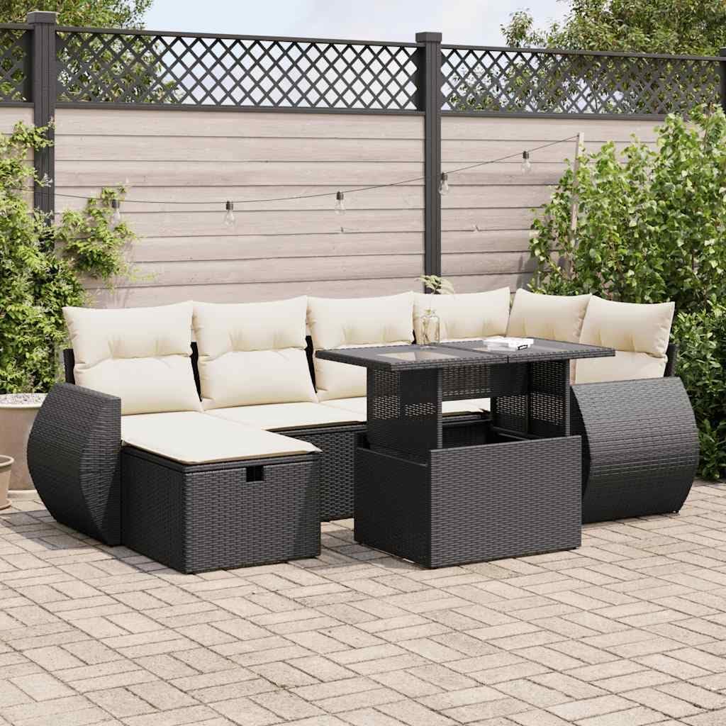 7 Piece Modular Garden Sofa Set Black, Outdoor Furniture with Storage Compartments and Removable Cushion Covers, Durable Powder-Coated Steel Frame for Patio, Backyard,
