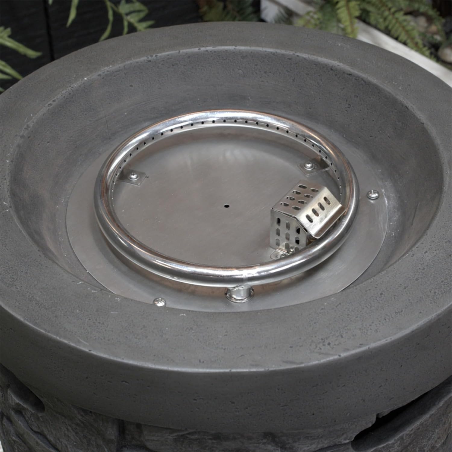 32000 BTU Round Outdoor Gas Fire Pit with Lava Stones, Rainproof Cover - Magnesium Oxide Cultured Stone Finish - 19.7