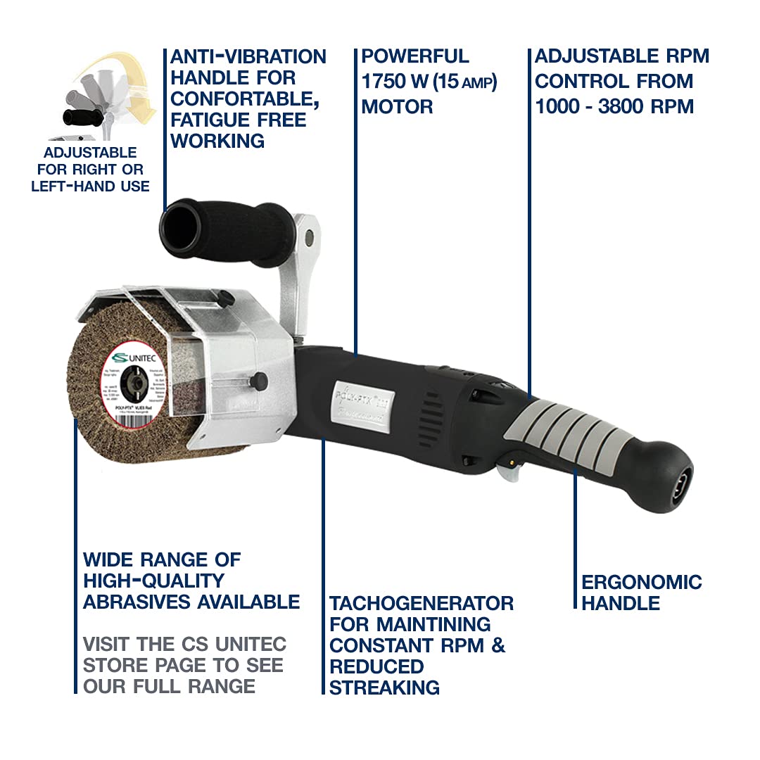 CS Unitec | PTX ECO Smart Basic Kit | Variable Speed Multi Purpose Buffer Polisher Machine | Grinder Tool Kit for Metal Finishing | Includes Abrasives & Compounds Up to No.4 Finish