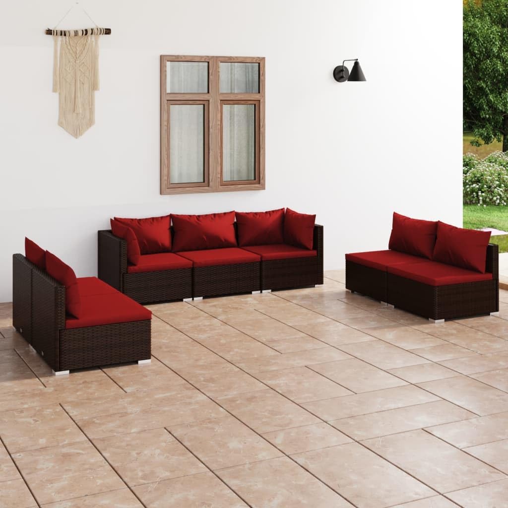 Garden Lounge Set Brown PE Rattan, Large Modular 7-Piece Outdoor Patio Furniture, Weather-Resistant, Comfortable Cushions for Garden, Terrace