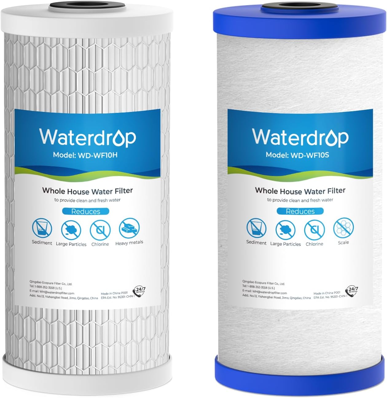 Waterdrop Whole House Water Filter, Heavy Metal and Anti-Scale Sediment Filter, Replacement for GE® FXHTC, GXWH40L, iSpring, Culligan® RFC-BBSA, Whirlpool®, Any 10