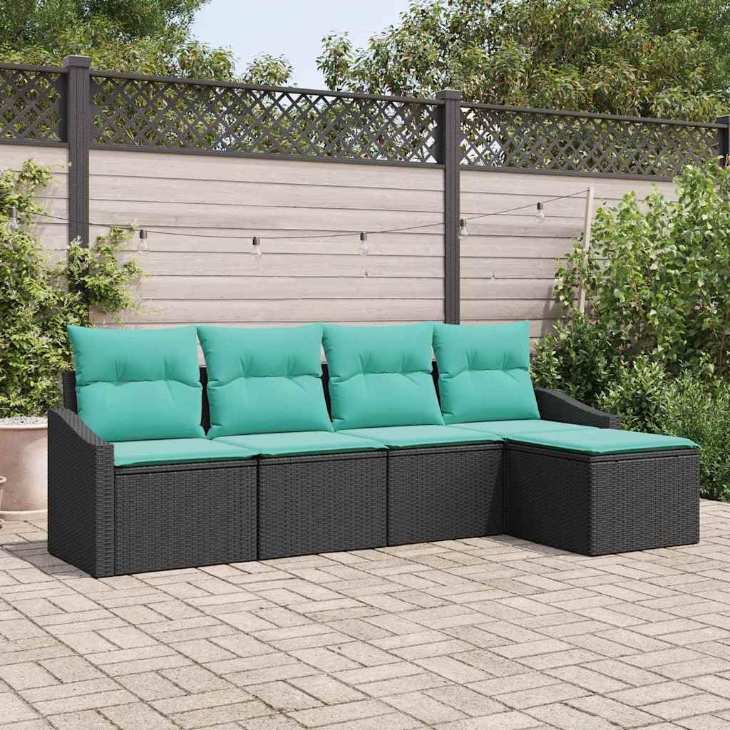 5-Piece Black Poly Rattan Garden Sofa Set, Modular Outdoor Patio Furniture with Cushions, Integrated Storage, UV & Water Resistant for Balcony, Terrace