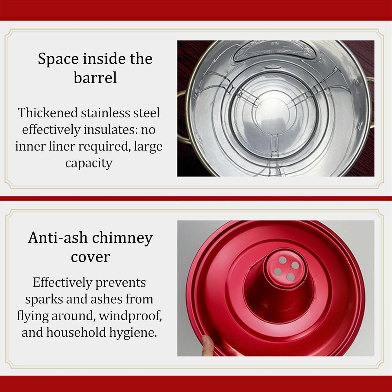 Thicken Burn Barrel for Outside Paper Burner Stainless Steel Fire pits Backyard Bonfire Barrel Outdoor Metal Fire Pits with Lid Burn Barrel for Paper Leaf Trash.(Extra Large-Red)