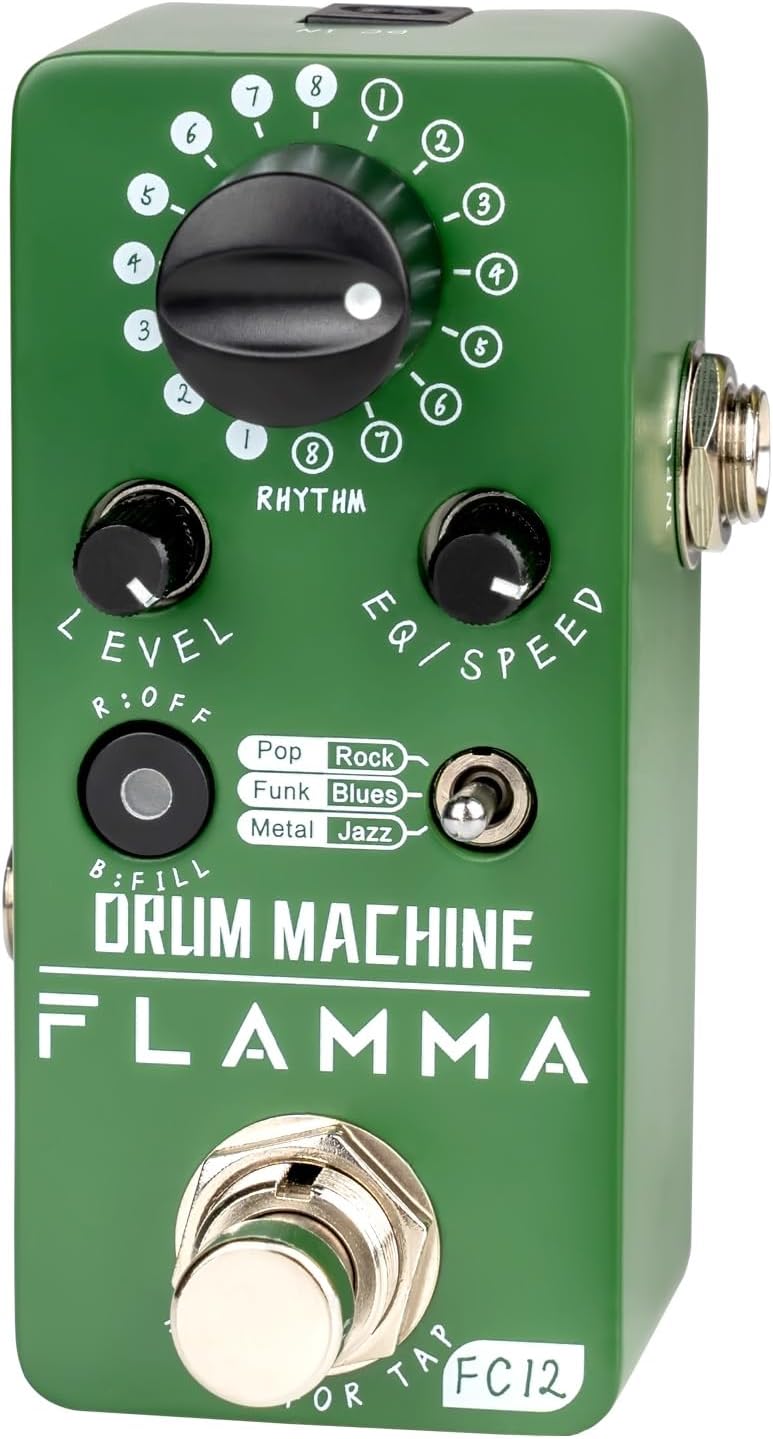 FLAMMA FC12 Drum Machine Guitar Pedal Drum Pedal with Real-Time FILL Function, Guitar Effect Pedal with 48 Drum Grooves 6 Music Styles & Tap Tempo EQ Presets, 44.1kHz/24Bit Mini Pedal