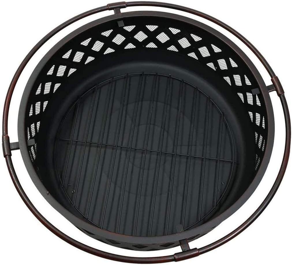 Fire Pits Outdoor Wood Burning Fire Large Bonfire Wood Burning Patio Coal Grill Firepit for Outside Grill Charcoal Smokeless Grill with Spark Screen Poker with Cover BBQ Cooking for Outside Camping Ba