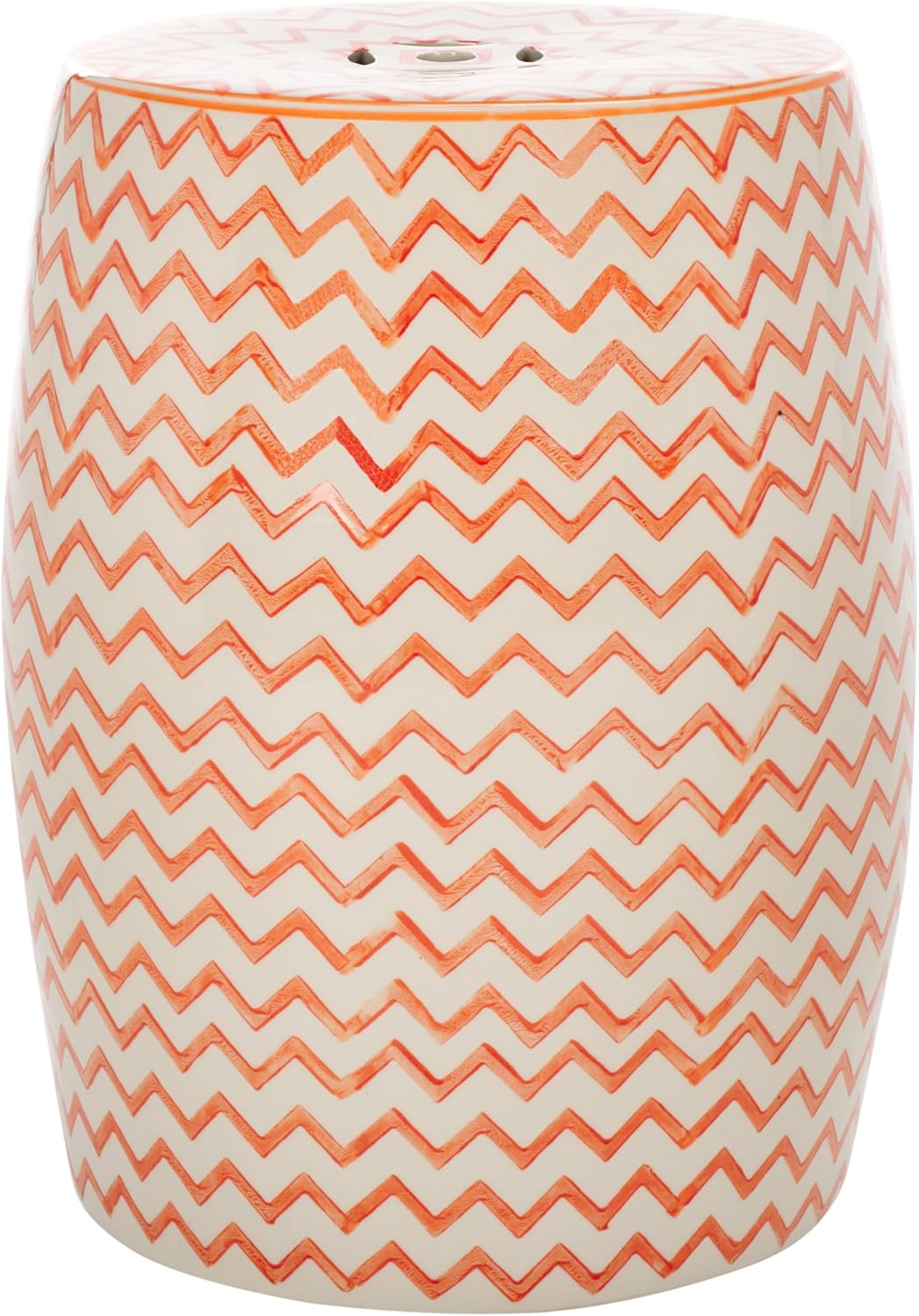 SAFAVIEH Home Collection Salana Chevron Orange/White Ceramic 18-inch Decorative Accent Garden Stool for Living Room, Bathroom, Patio, Side Table, Plant Stand (Fully Assembled)