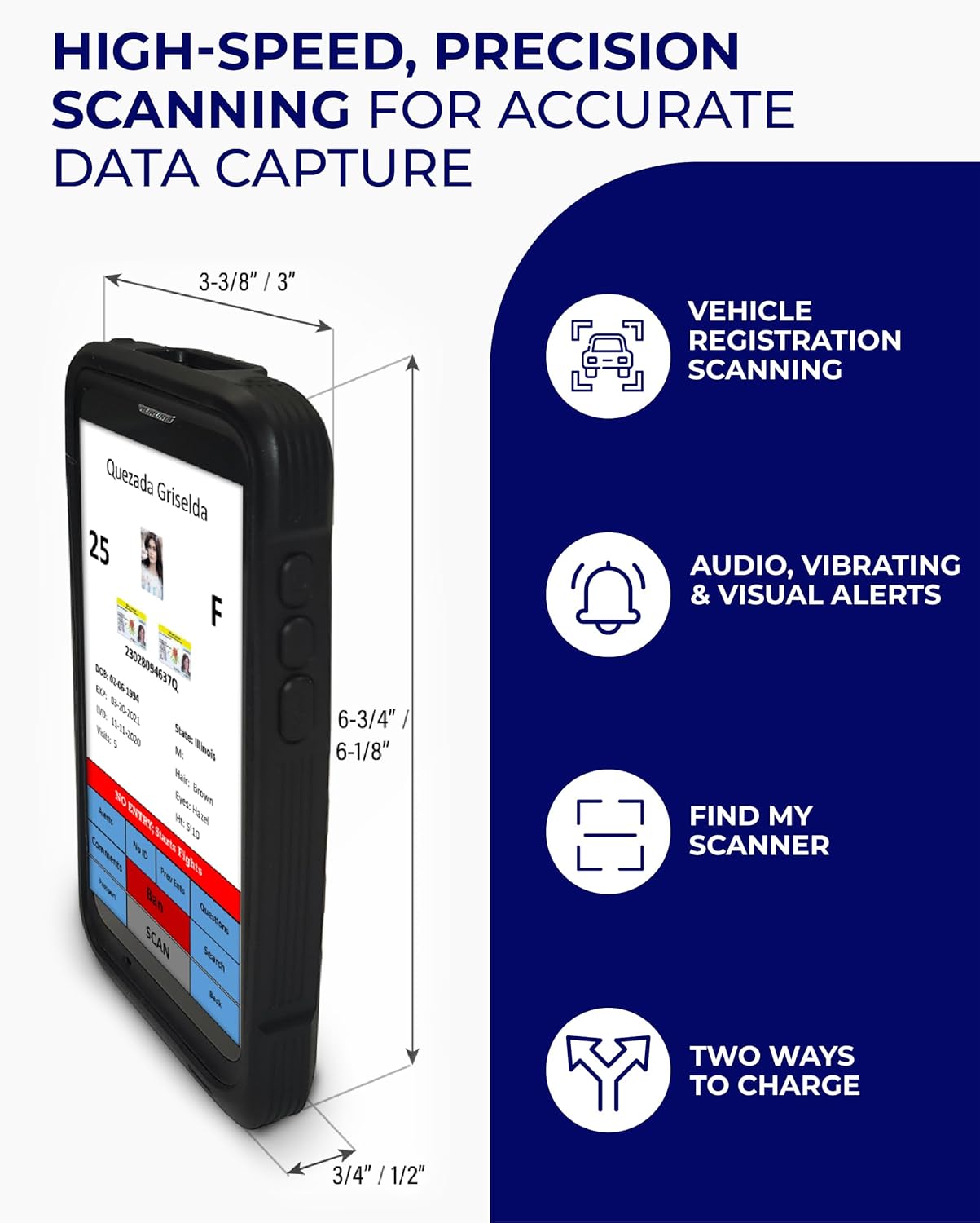 ID Scanner - Quantum Edge V3 Drivers License and Passport Reader - Age Verification and Customer Management - Includes Handheld Scanner, Outer Carry Case, & Accessories