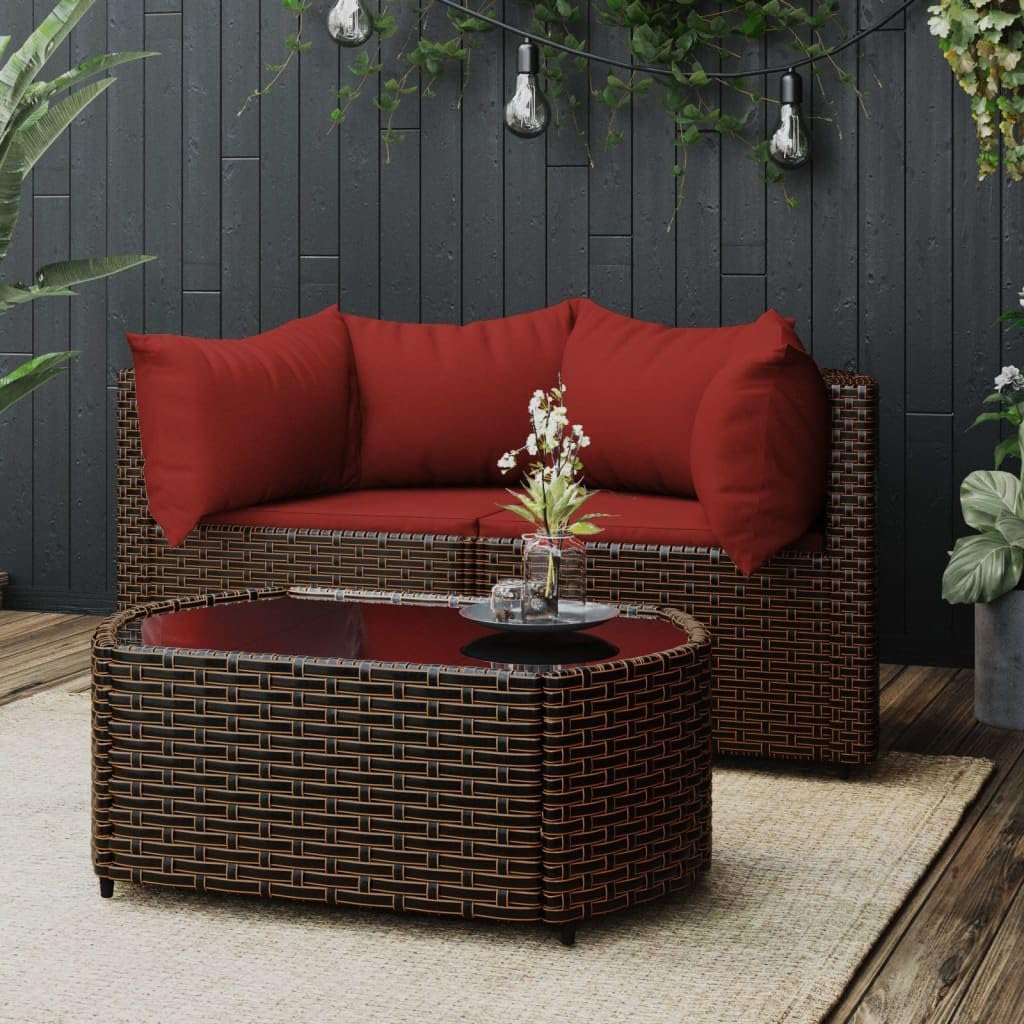 3 Piece Patio Lounge Set with Cushions Brown Poly Rattan,Elegant and, Patio Lounge Set for Outdoor Dining and Relaxation Patio Furniture & Accessories, Outdoor Seating