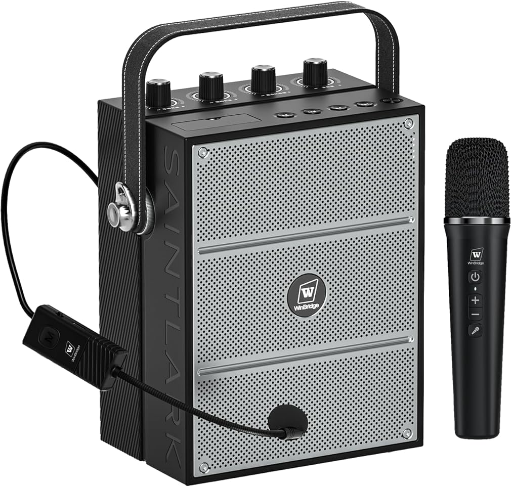WinBridge S97 60W Bluetooth Speaker Mic– Powerful Wireless Voice Amplifier with Dual Microphones, Portable PA System & Karaoke Machine for Teachers, Sound Effects, Guitar Input, High Bass