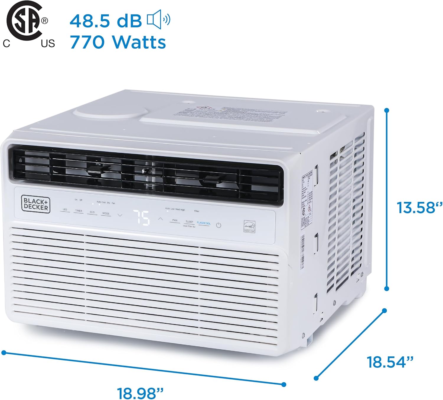 BLACK+DECKER 8,000 BTU Inverter Window Air Conditioner, Window AC Units for Up To 350 Sq. Ft., ENERGY STAR Rated AC Unit, Full Function Remote Control, White