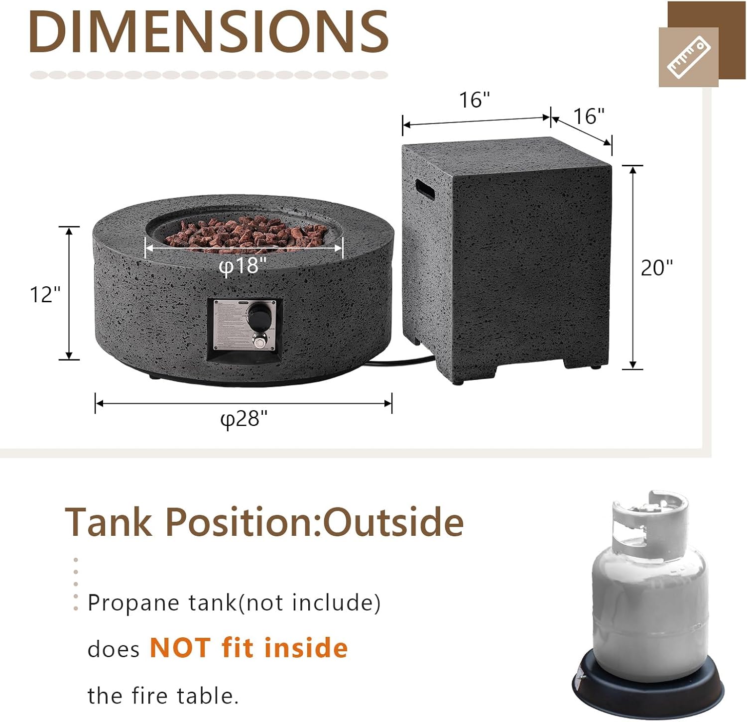 COSIEST Outdoor Propane Fire Pit Coffee Table, 28-inch Magnesium Oxide Round Base Patio Heater, 40,000 BTU Stainless Steel Burner, Free Lava Rocks, Waterproof Cover, Tank Cover, Gray