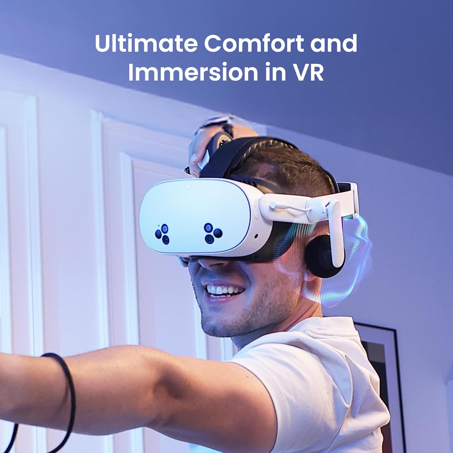 KIWI design Audio Head Strap with Battery for Meta/Oculus Quest 3/3S, K4 Duo DualFast Charging Headset, VR Accessories with Balanced Design for Enhanced Sound Effects & Playtime