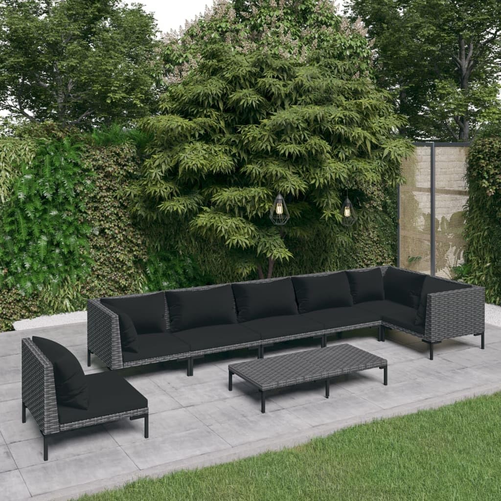 8 Piece Patio Lounge Set with Cushions Poly Rattan Dark Gray,Premium Outdoor Patio Lounge Set with Removable Cushions for Ultimate Relaxation Patio Furniture, Outdoor Furniture Sets