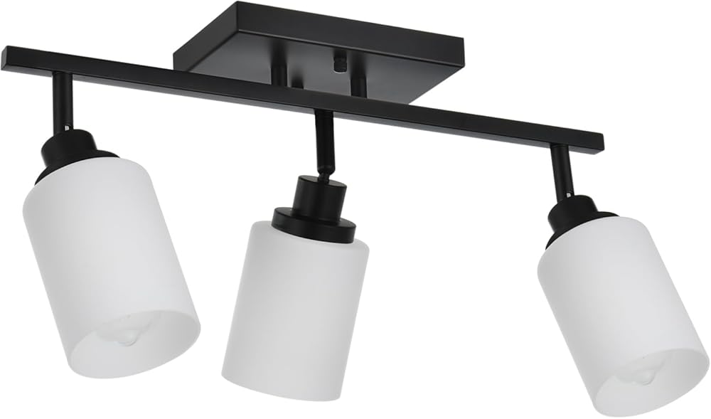 TODOLUZ 3-Lights Track Lighting Kit, Black Directional Ceiling Light Fixtures with Opal White Glass, Wall Mounted Spotlight for Kitchen Hallway