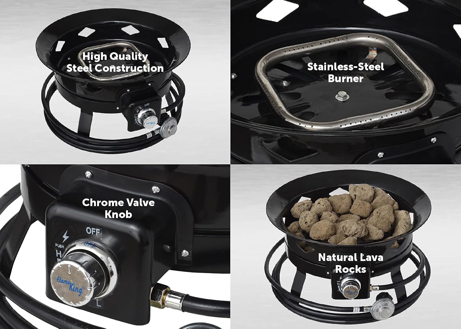 Flame King Smokeless Portable Propane Fire Pit Bowl, 19 inches, 58K BTU with Propane Grip Scale, Self Igniter, Cover, & Carry Straps for RV, Camping, & Outdoor Living