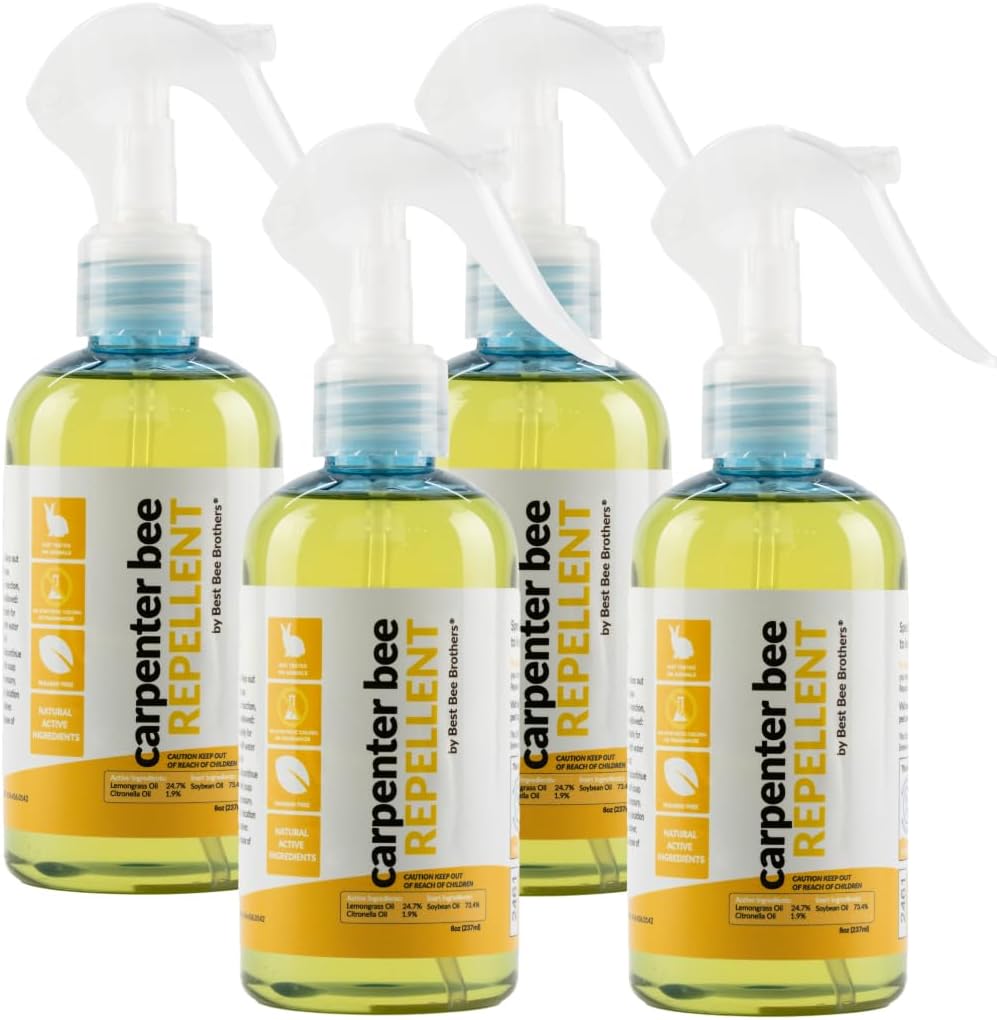Best Bee Brothers Citrus Carpenter Bee Spray, Effective Long-Lasting Citrus Spray Made with Essential Oils, 8 Oz. (4 Pack)