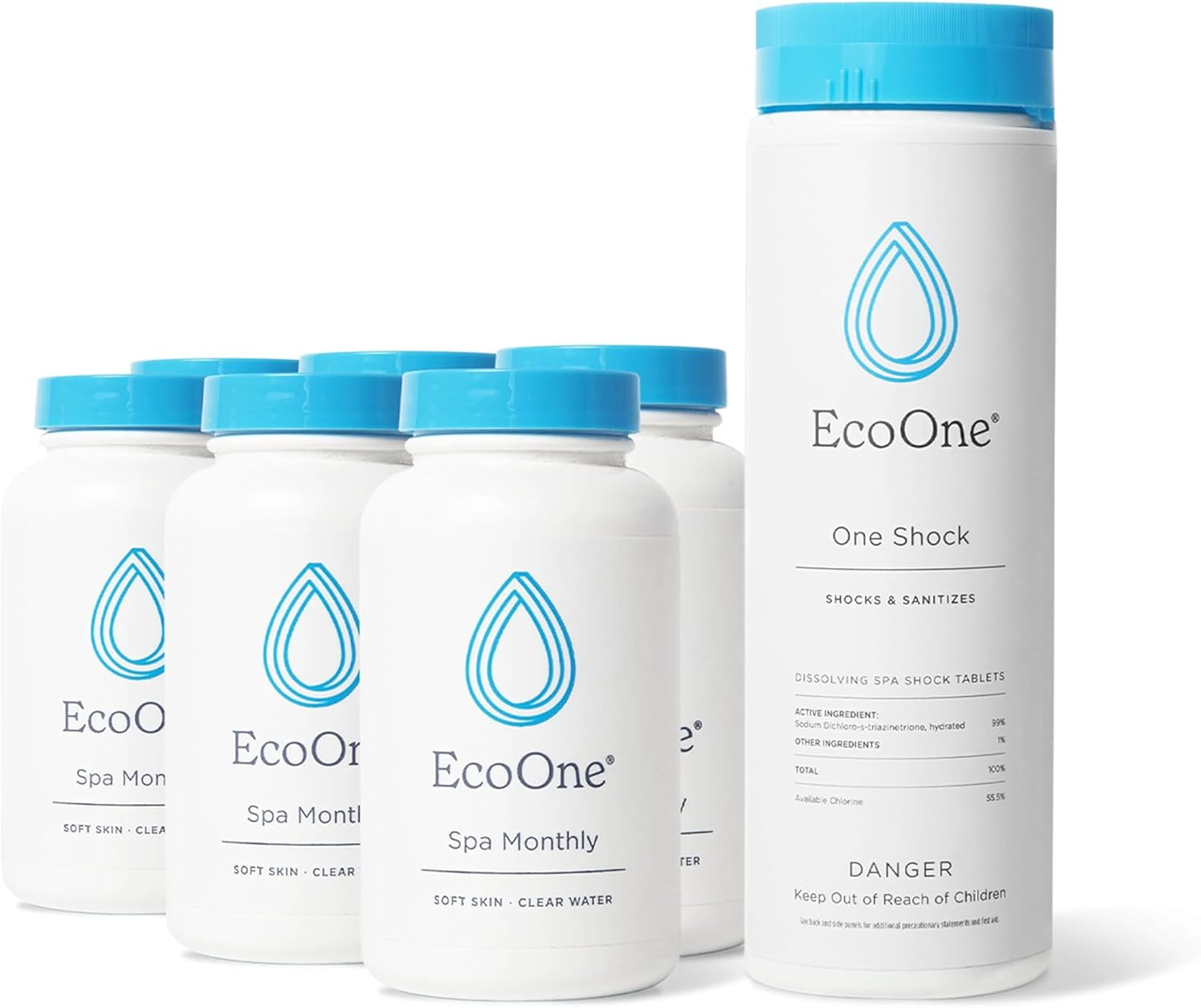 EcoOne | Hot Tub Chemical Maintenance & Supply Kit | Spa Shock & Conditioner Kit | Contains Oneshock Chlorine Granular & SPA Monthly Conditioner | 6 Month Supply