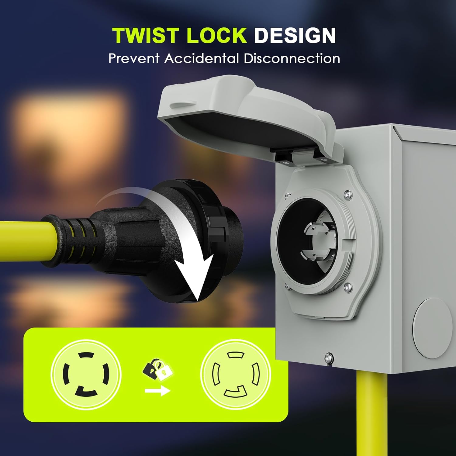 30 Amp Generator Cord 25FT and Power Inlet Box, NEMA L14-30P/L14-30R 125/250V Twist Lock Connector with Pre-Drilled NEMA L14-30P Generator Inlet Box for Generator to House, ETL Listed